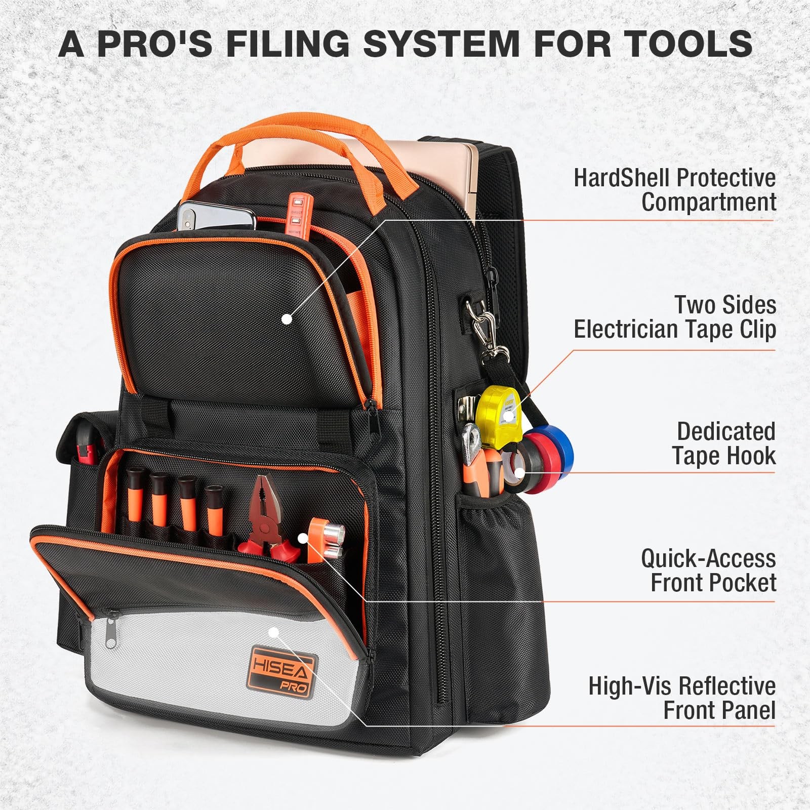 HISEA Tool Backpack, 18-Inch Heavy Duty Bag Organizer 18inch, Orange