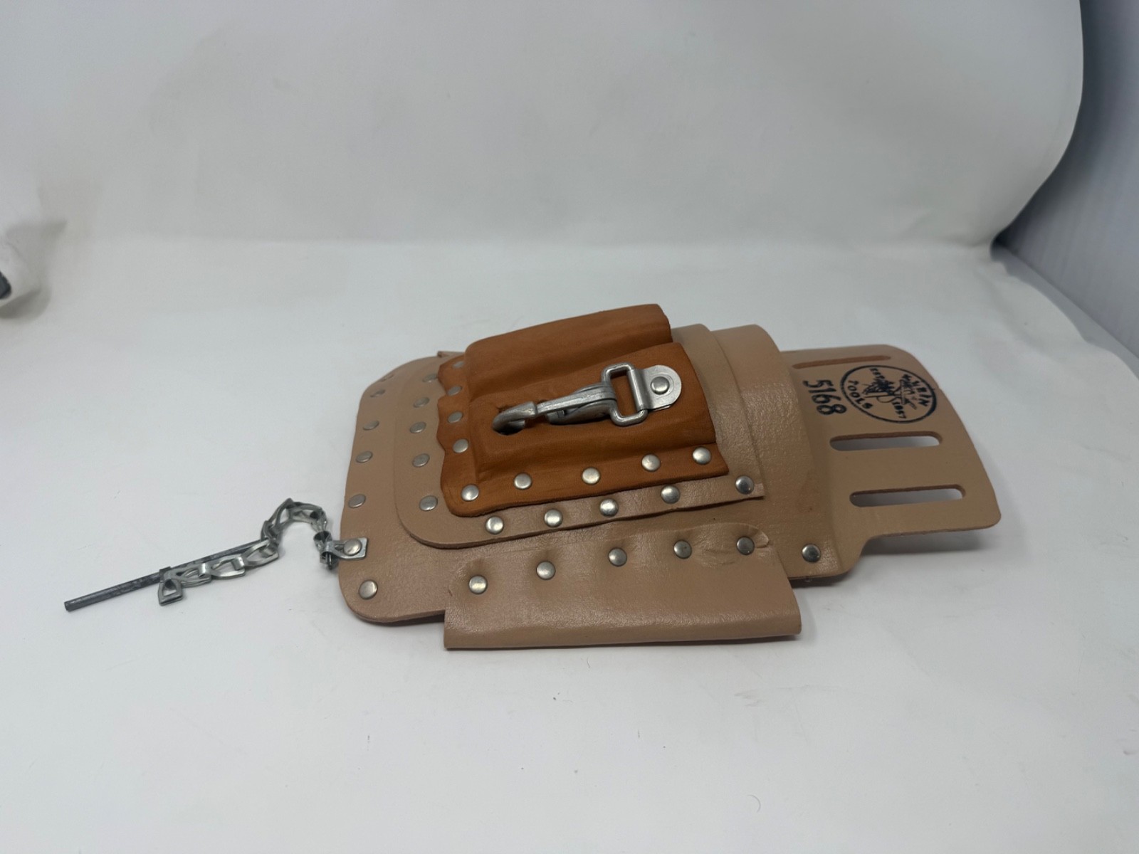 Klein Tools 5168T Riveted Brown Leather TOOL BELT BAG POUCH with 6 Pockets USA