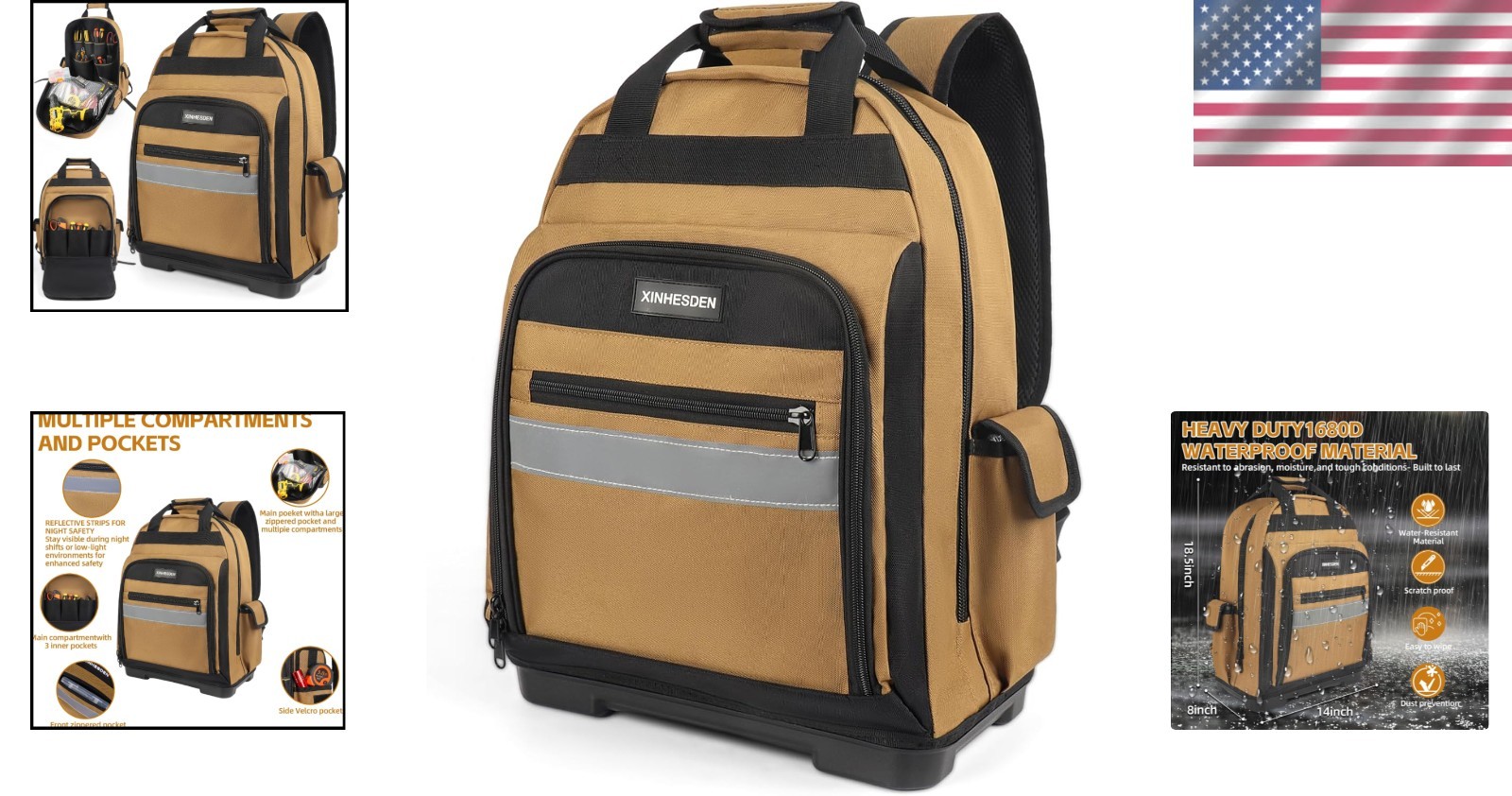Large Capacity Waterproof Tool Backpack with Soft Straps – Ideal for Contractors