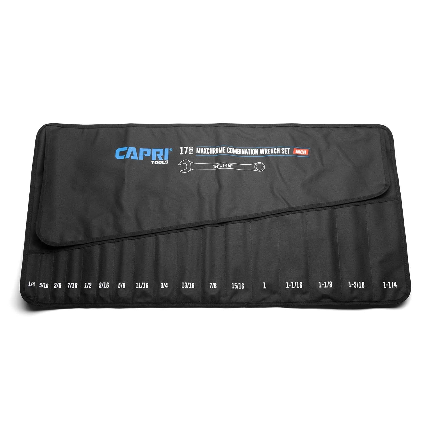 Capri Tools Wrench Roll Up Pouch, SAE, 17 Pockets, Standard Pocket, Black