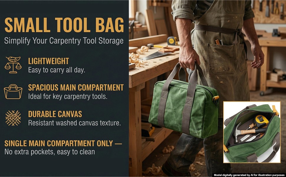 Small Tool Bag, Canvas Tool Storage Bag, Large Capacity Multipurpose Zipper Soft