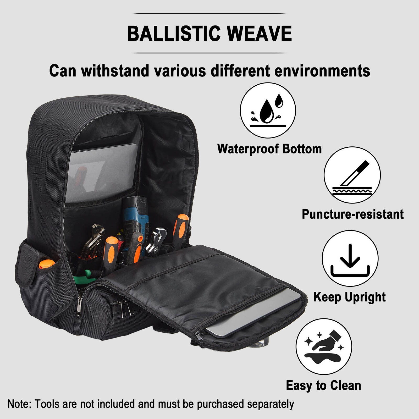 8 Gallon 18 Inch Tool Backpack Waterproof Electrician Bag Oxford Laptop Storage