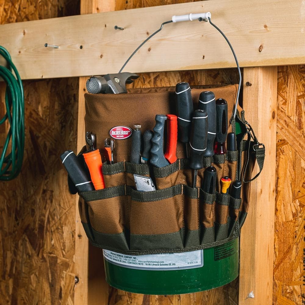 BUCKET BOSS Tool Organizer for 5 Gal. Bucket – Brown – 30 Storage Pockets