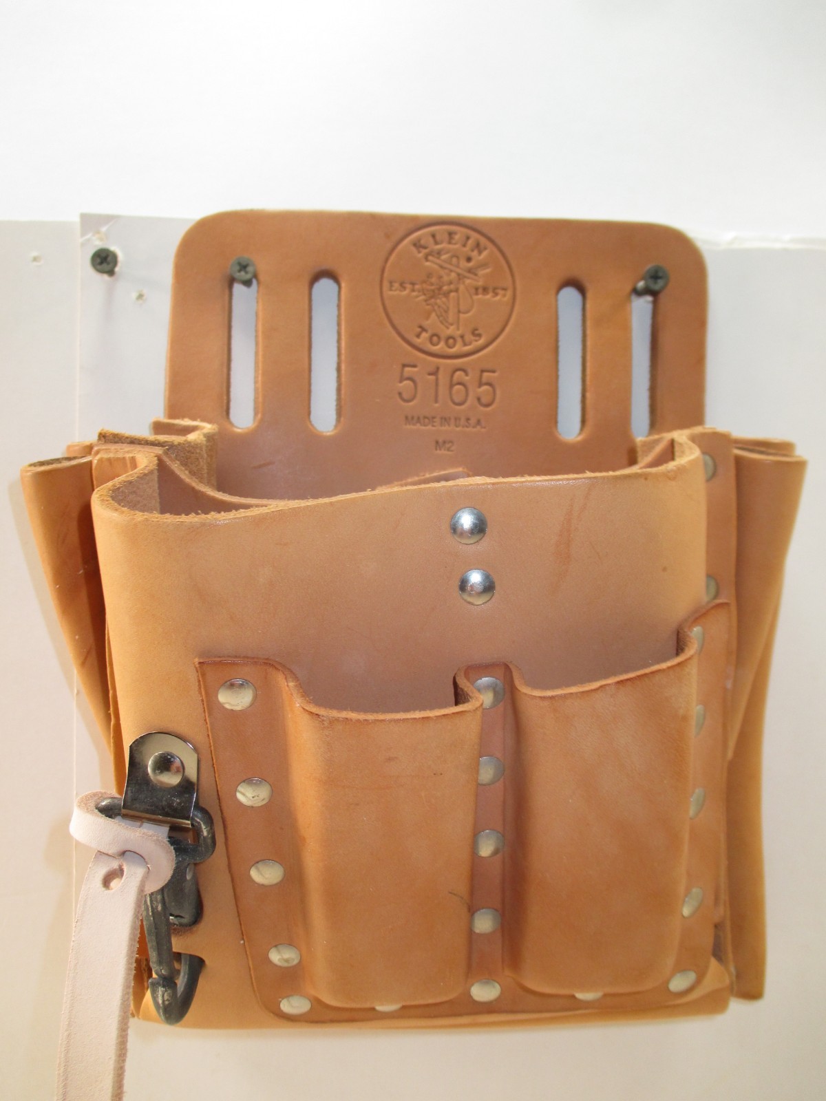 KLEIN TOOLS 5165~10-POCKET -TAN LEATHER TOOL POUCH~TAPE THONG~KNIFE SNAP~U.S.A.