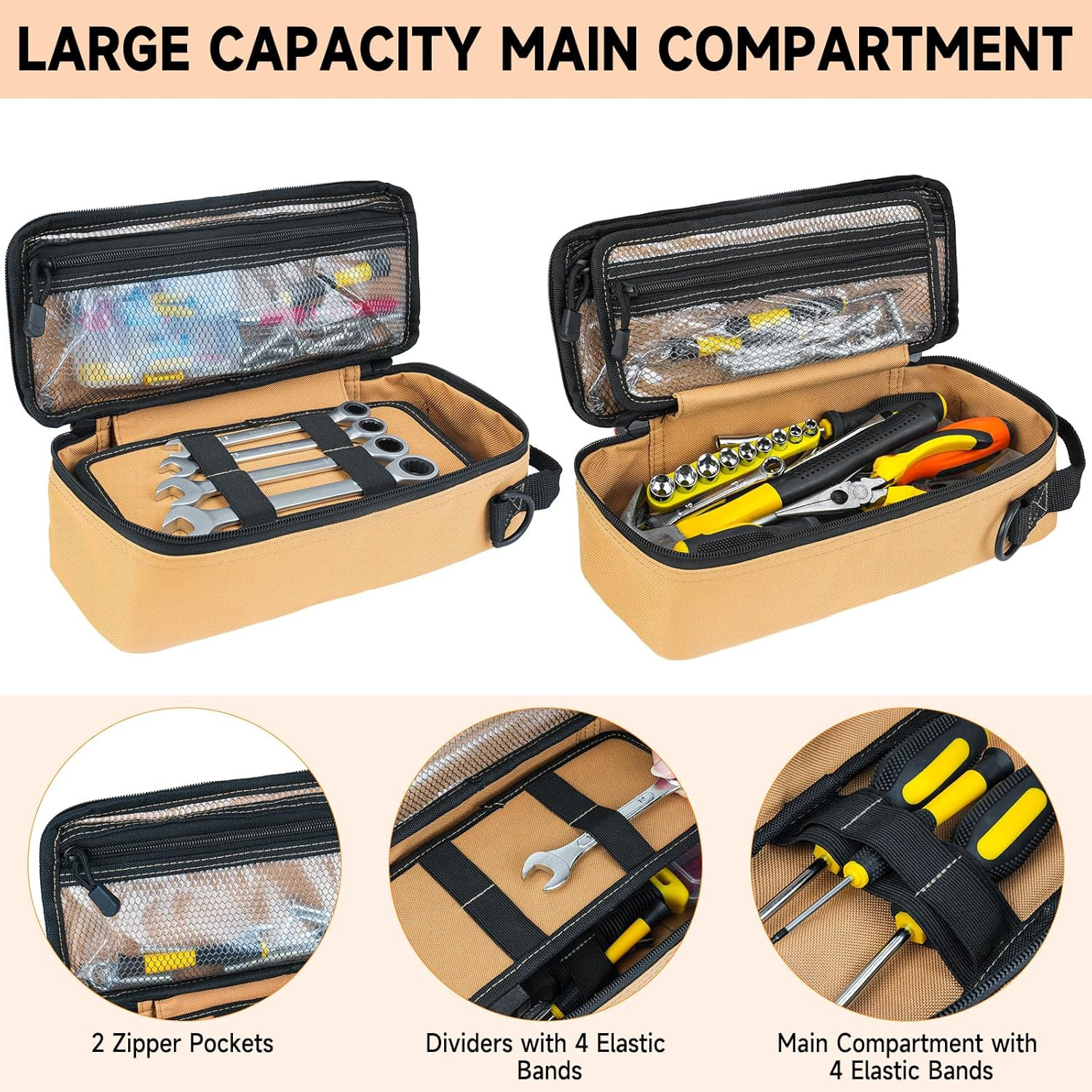 Small Tool Bag Brown Tactical Tool Pouch Organizer with Shoulder Strap