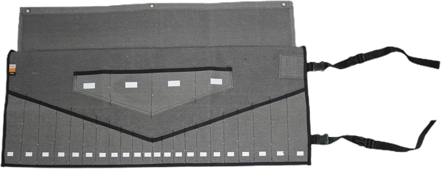Heavy-Duty 26-Pocket Tool Roll Organizer in Sand Washed Grey – Durable Canvas
