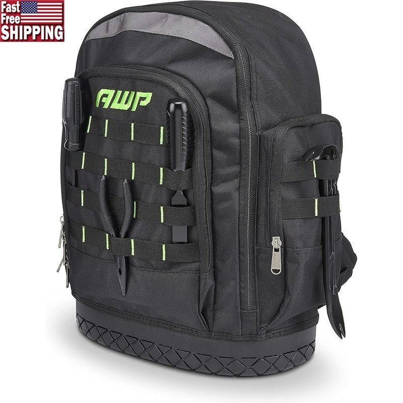 Durable Tool Backpack Organizer W/ Compartments Electricians Contractors Black