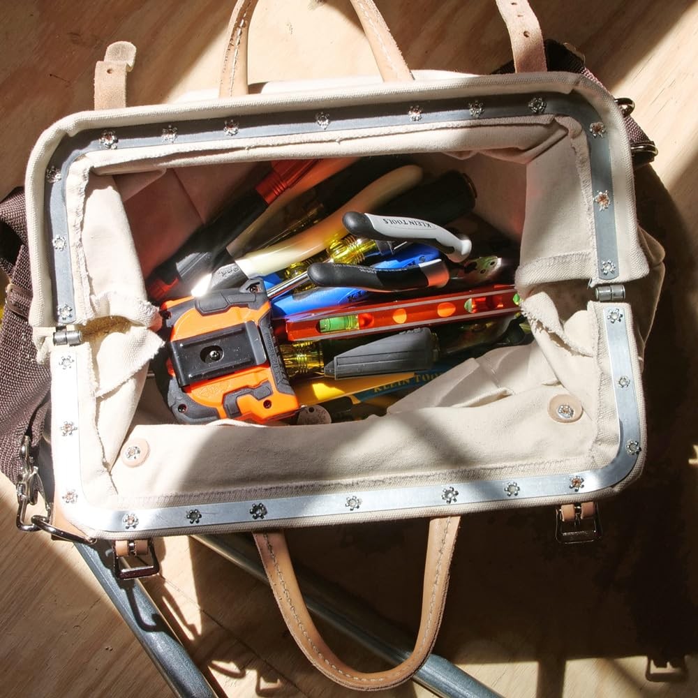 Klein Tools 5102-16SP Deluxe Canvas Tool Bag Made of Natural Canvas with 13 Inte