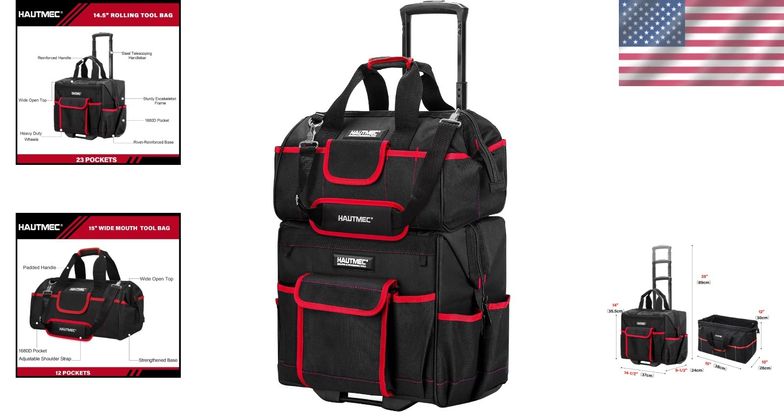 Heavy-Duty 15″ Tool Bag Set with Wheels – Ultimate Organizers for Professionals