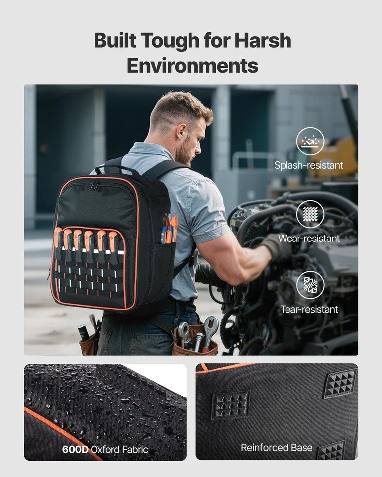 Tool Backpack 49 Pockets Tear-resistant Jobsite Backpack for Electrician