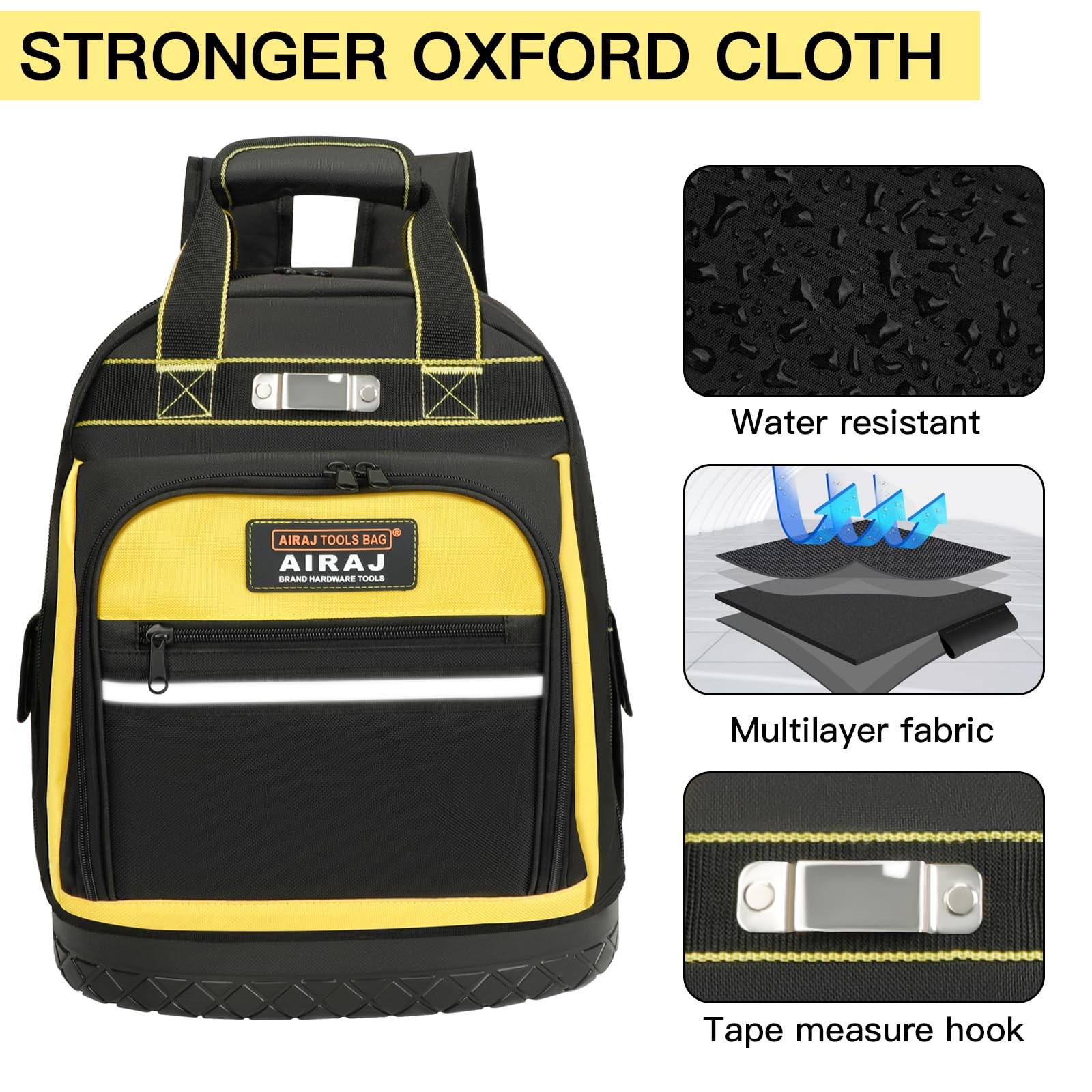 AIRAJ PRO Tool Backpack,17″Heavy Duty 15 x 8 x 17 inches, Black-Yellow