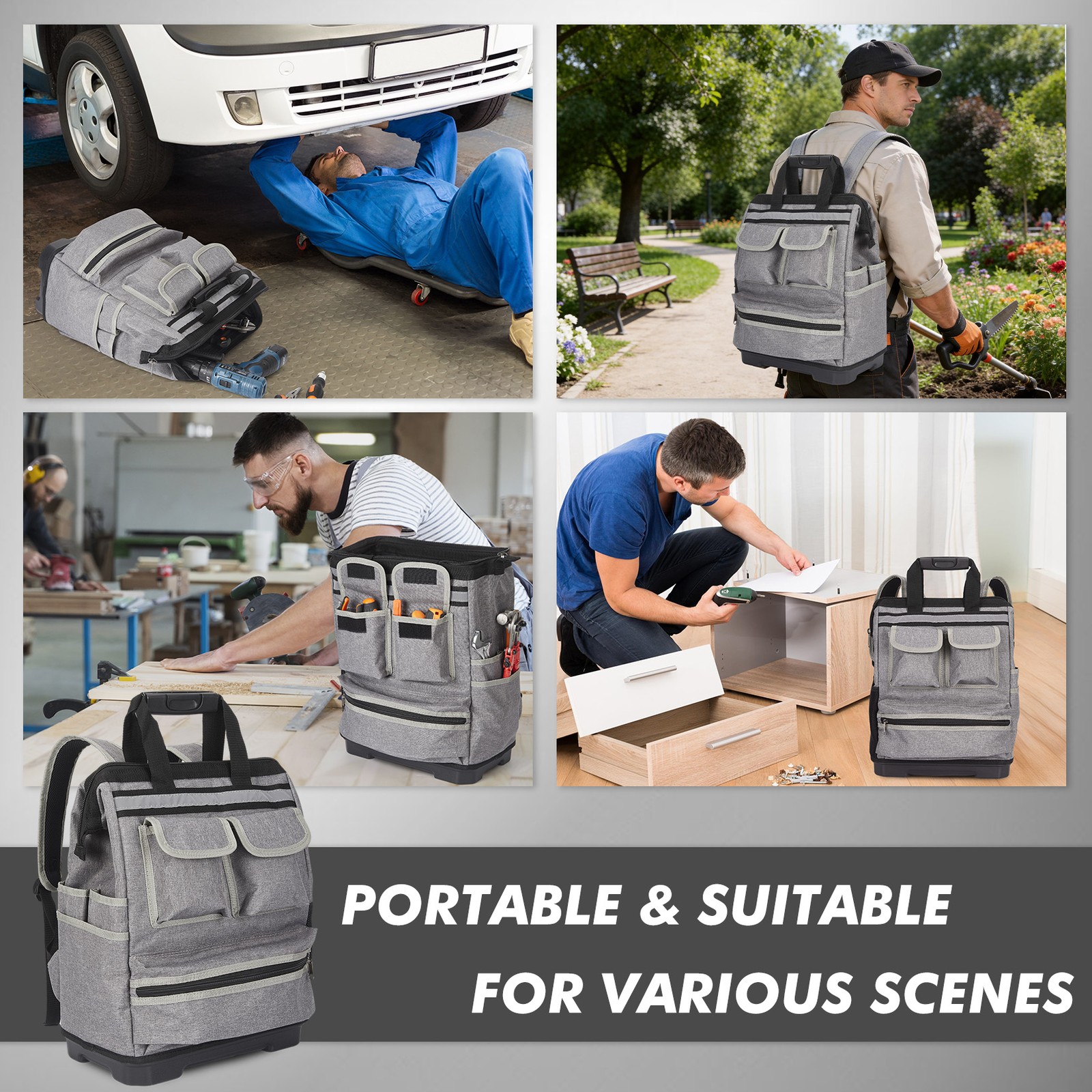 Heavy Duty Tool Backpack 1680D Oxford 12 Pockets Waterproof Base Electrician Bag