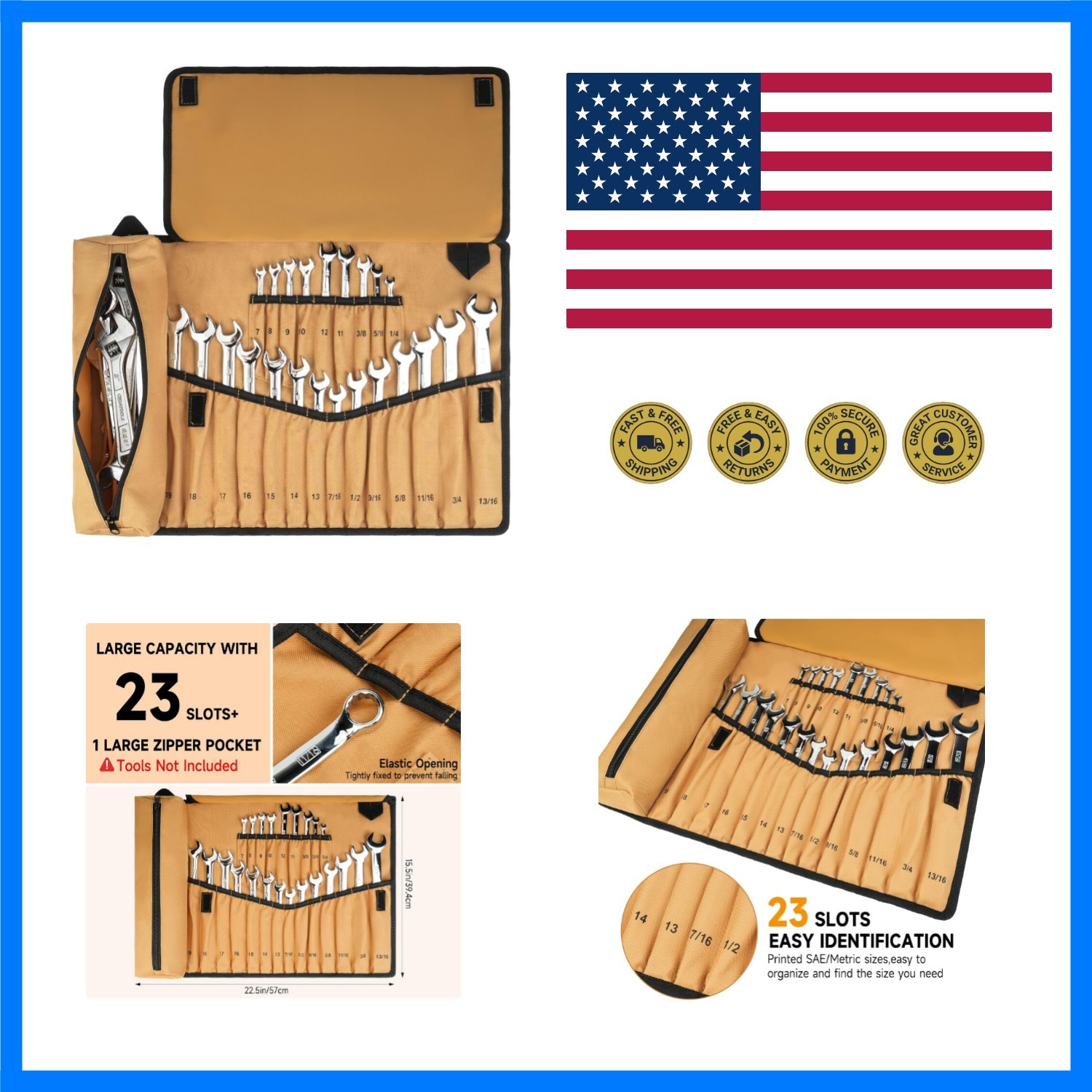 23+1 Pockets Wrench Roll Organizer,Metric/SAE Wrench Roll Up Pouch,No Tools |…