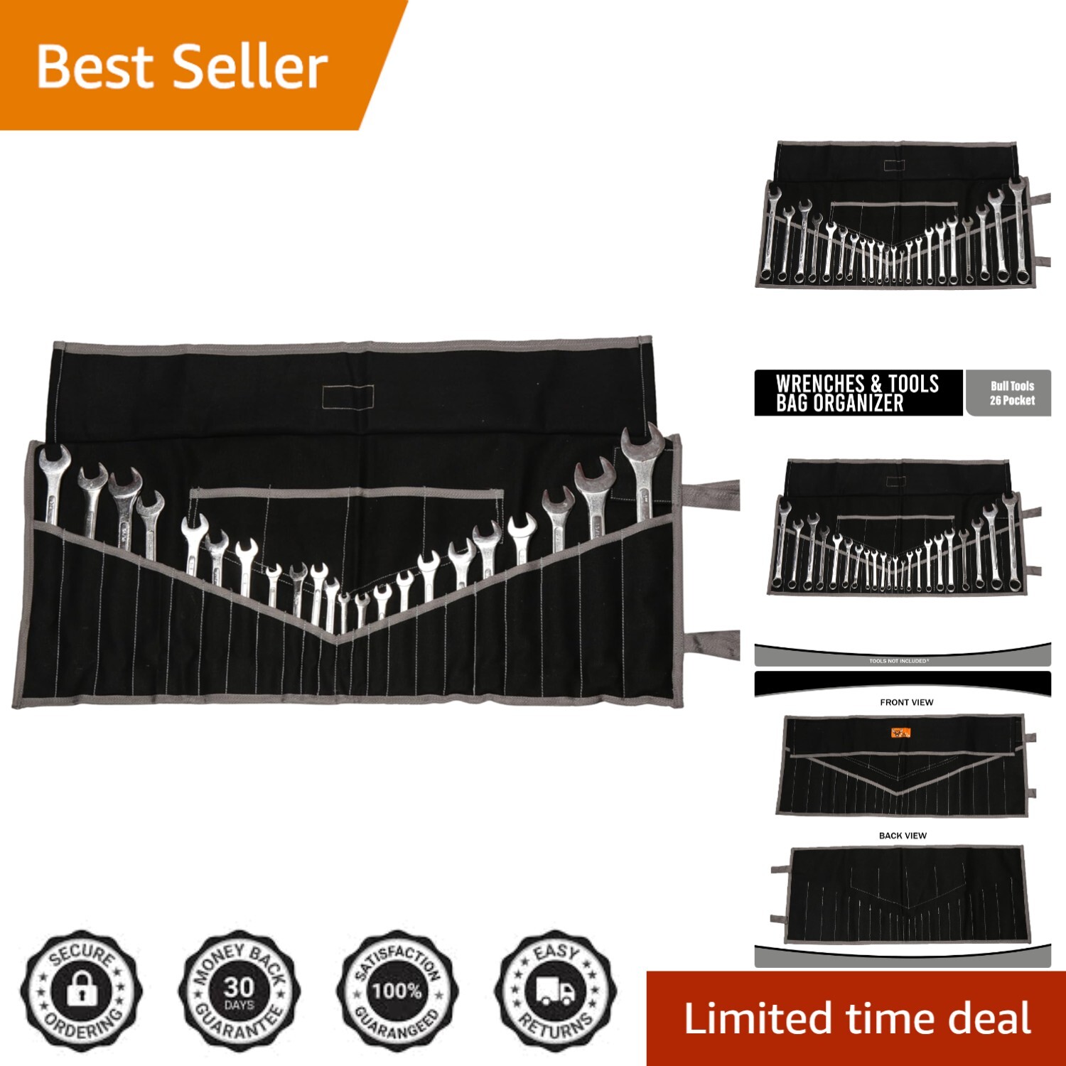 26-Pocket Handcrafted Waterproof Tool Bag – Black Heavyweight Duck Canvas