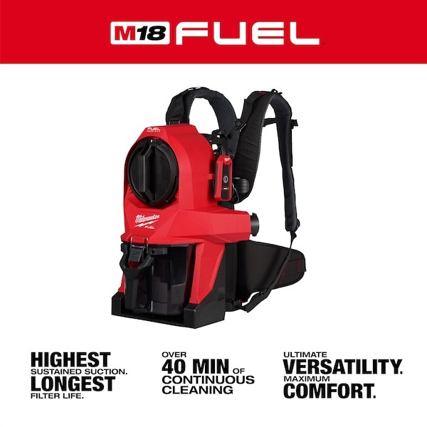 Milwaukee Tool 0895-20 Backpack Vacuum, 18 In H, 16 Lb