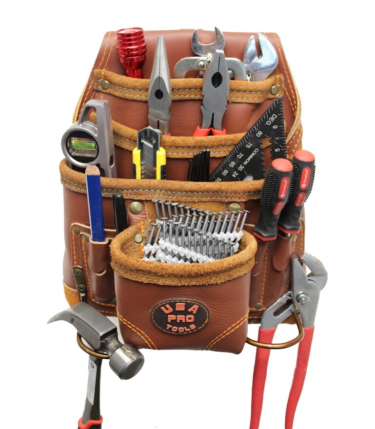 Ten Pocket Top Grain Leather Tool Pouch Carpenter,Construction,Framers,Handyman