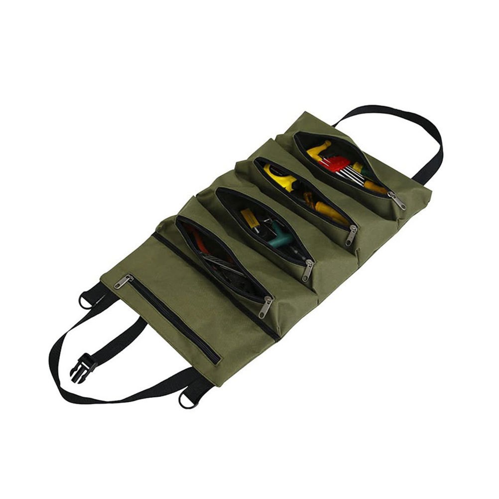 Electrician Tool Roll Bag Durable Oxford Cloth Storage Pouch Olive Green