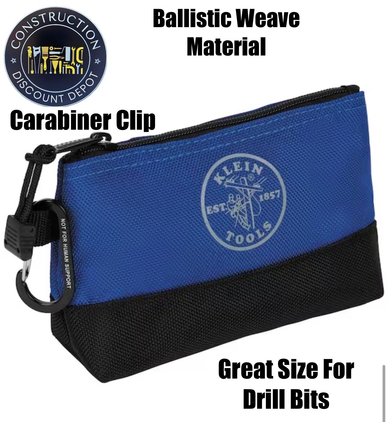 Klein Tools Ballistic Weave Heavy Duty Bag With Carabiners -BLUE Drill Bit Size