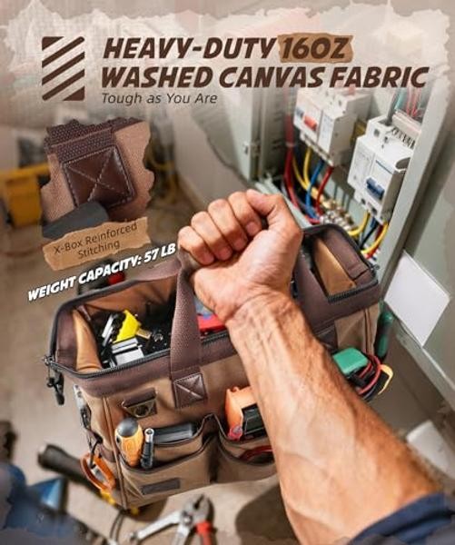 14 Inch Portable Electrician Tool Bag 21 Pockets – Heavy Duty 16OZ Canvas