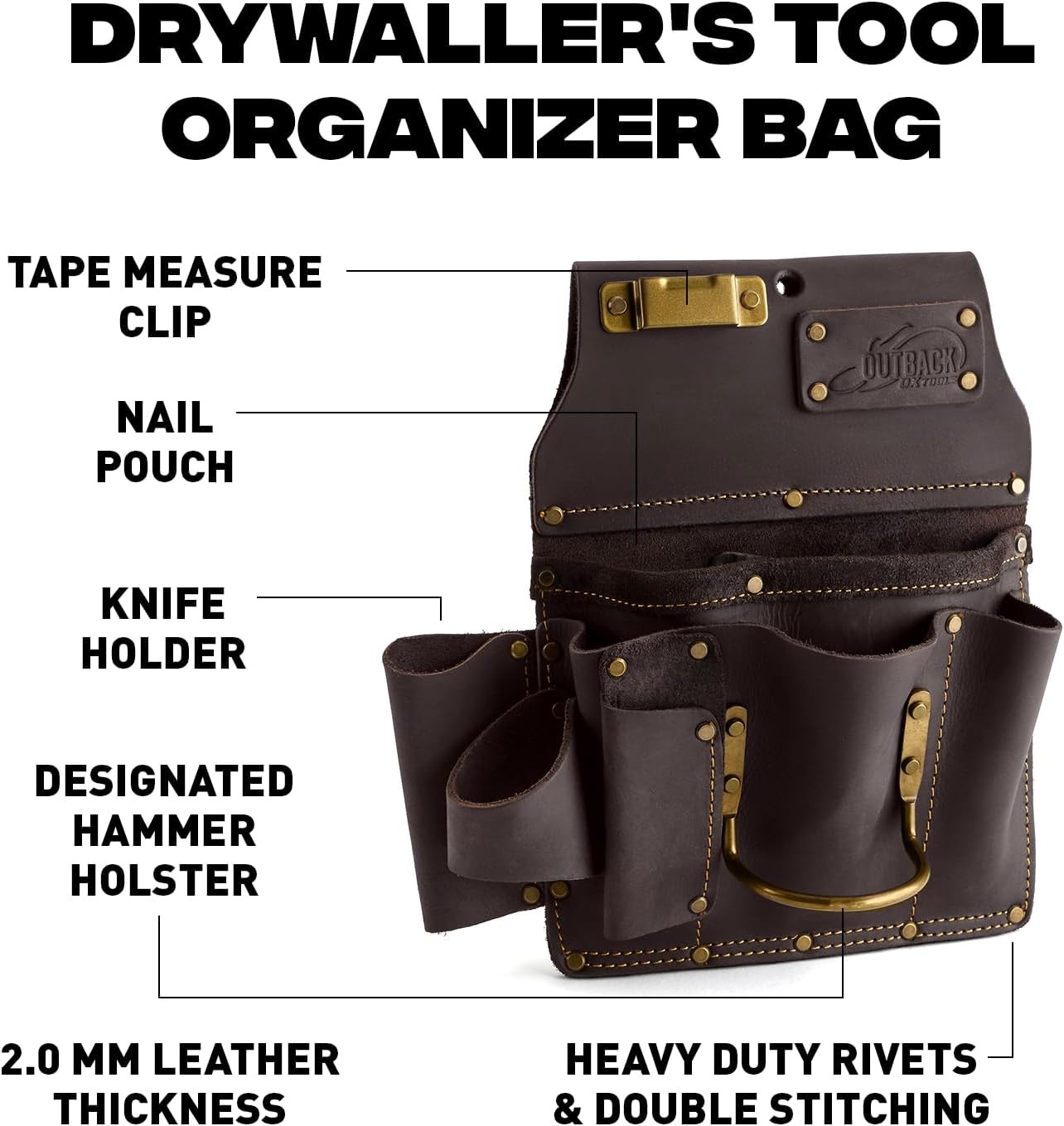Ox Pro Full Grain Leather Tool Pouches Double Stitching