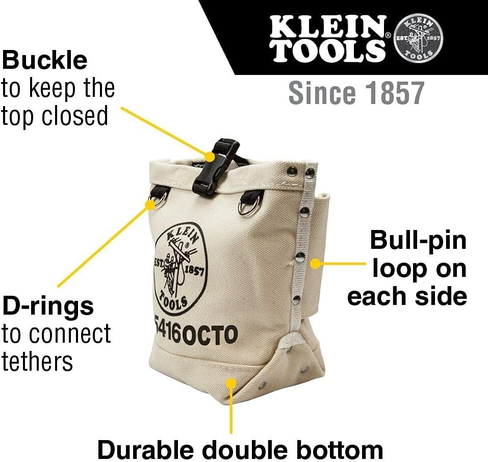 KLEIN TOOLS Multi Purpose Heavy Duty #4 Canvas Tool Bag 5x5x9 5416OCTO Belt Loop