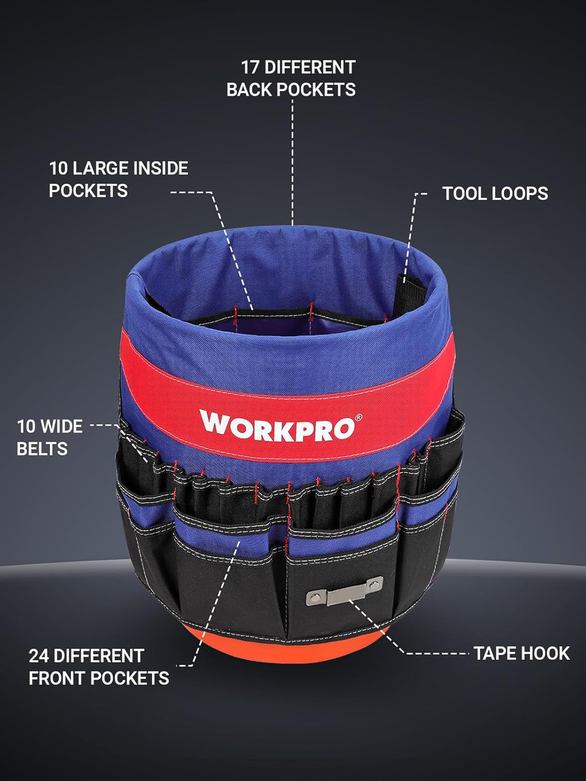 Bucket Tool Organizer with 51 Pockets for 3.5 to 5 Gallon Buckets, Waterproof