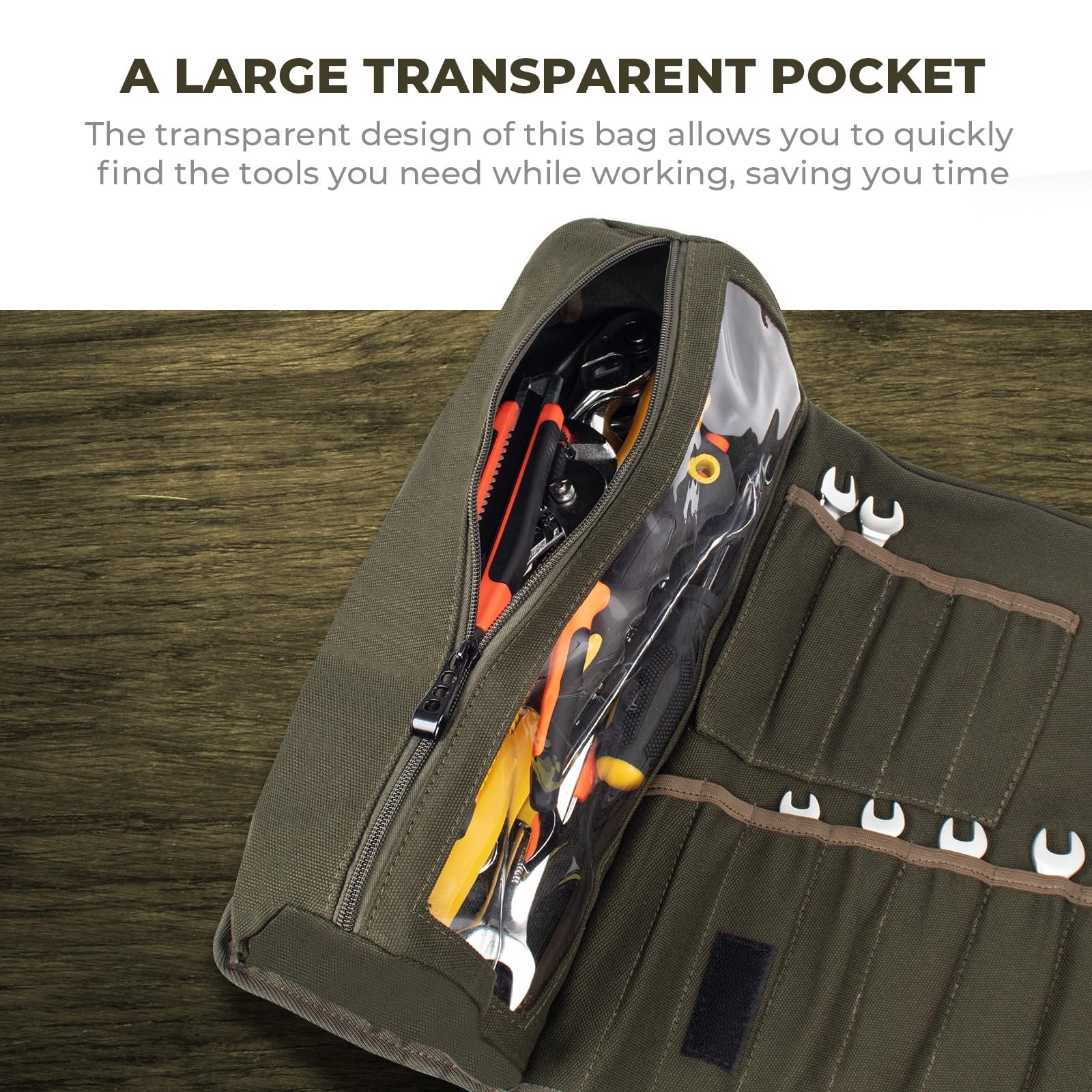 Wrench Roll Up Pouch, 19+1 Pockets Utility Roll, Portable Tool Organization R…