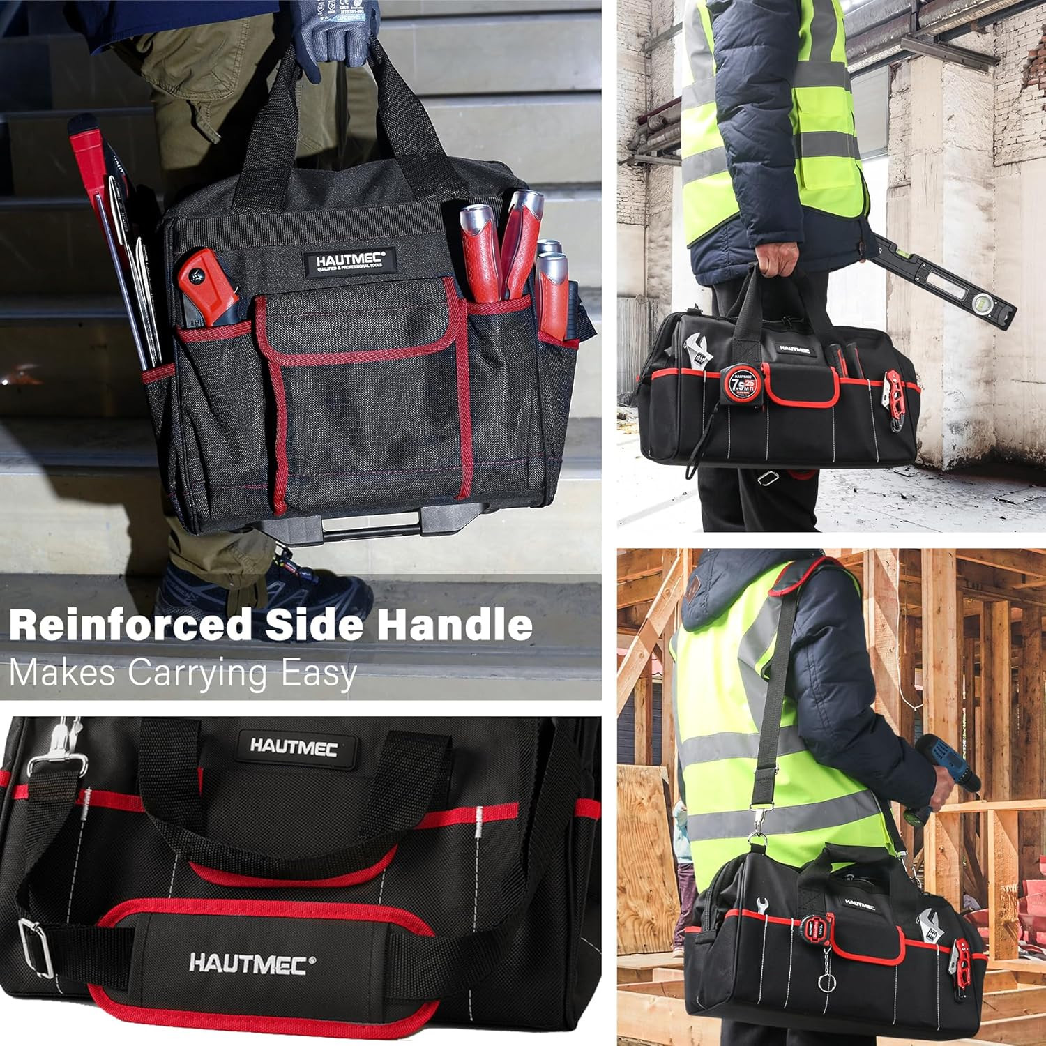 2-Piece Rolling Tool Bag Set, 15″ Wheeled Tool Bag & Wide Mouth Tool Tote, Heavy