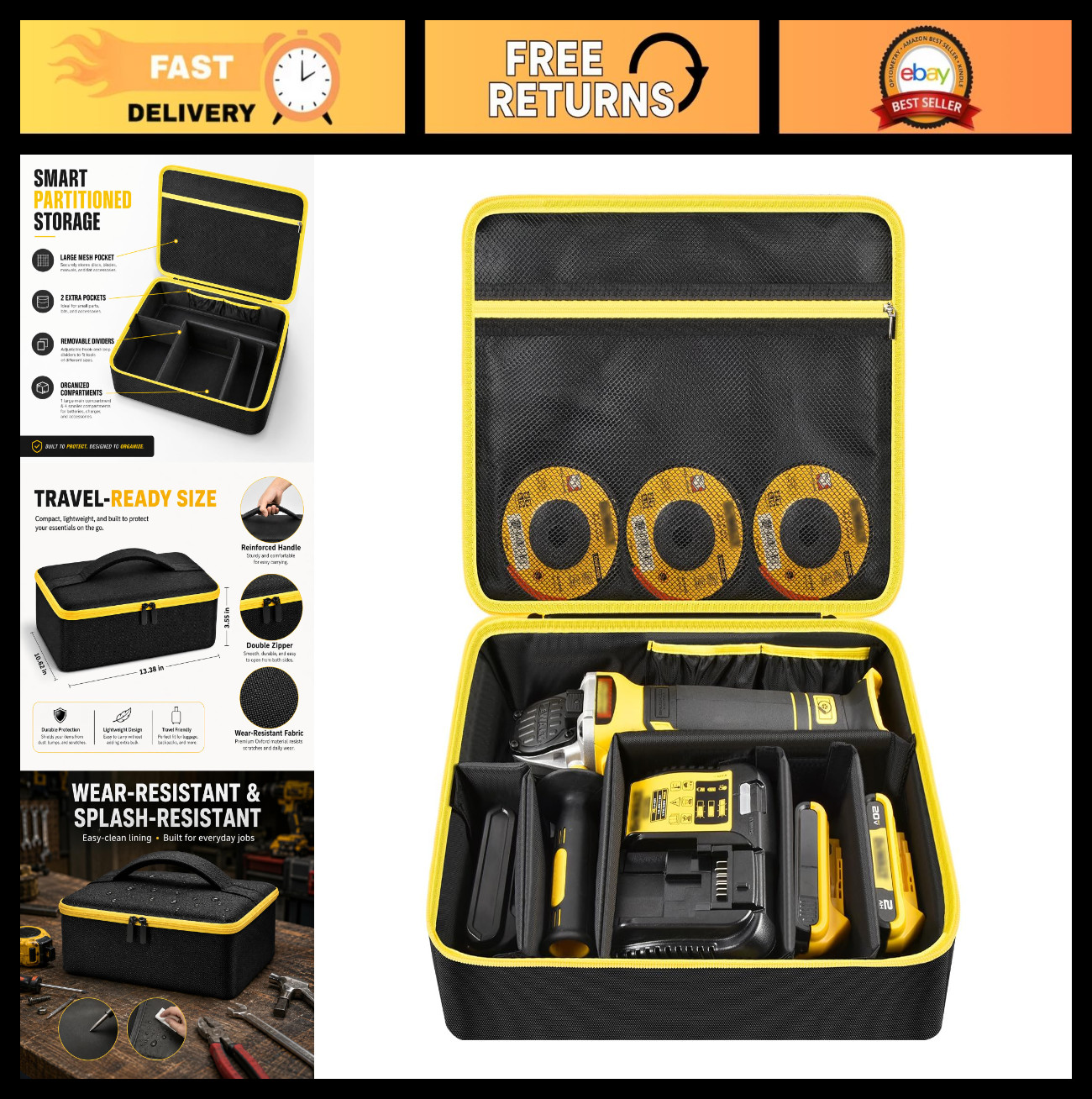 Storage Bag for 20V MAX Angle Grinder, Fits FLEXVOLT Brushless, Holds Battery &