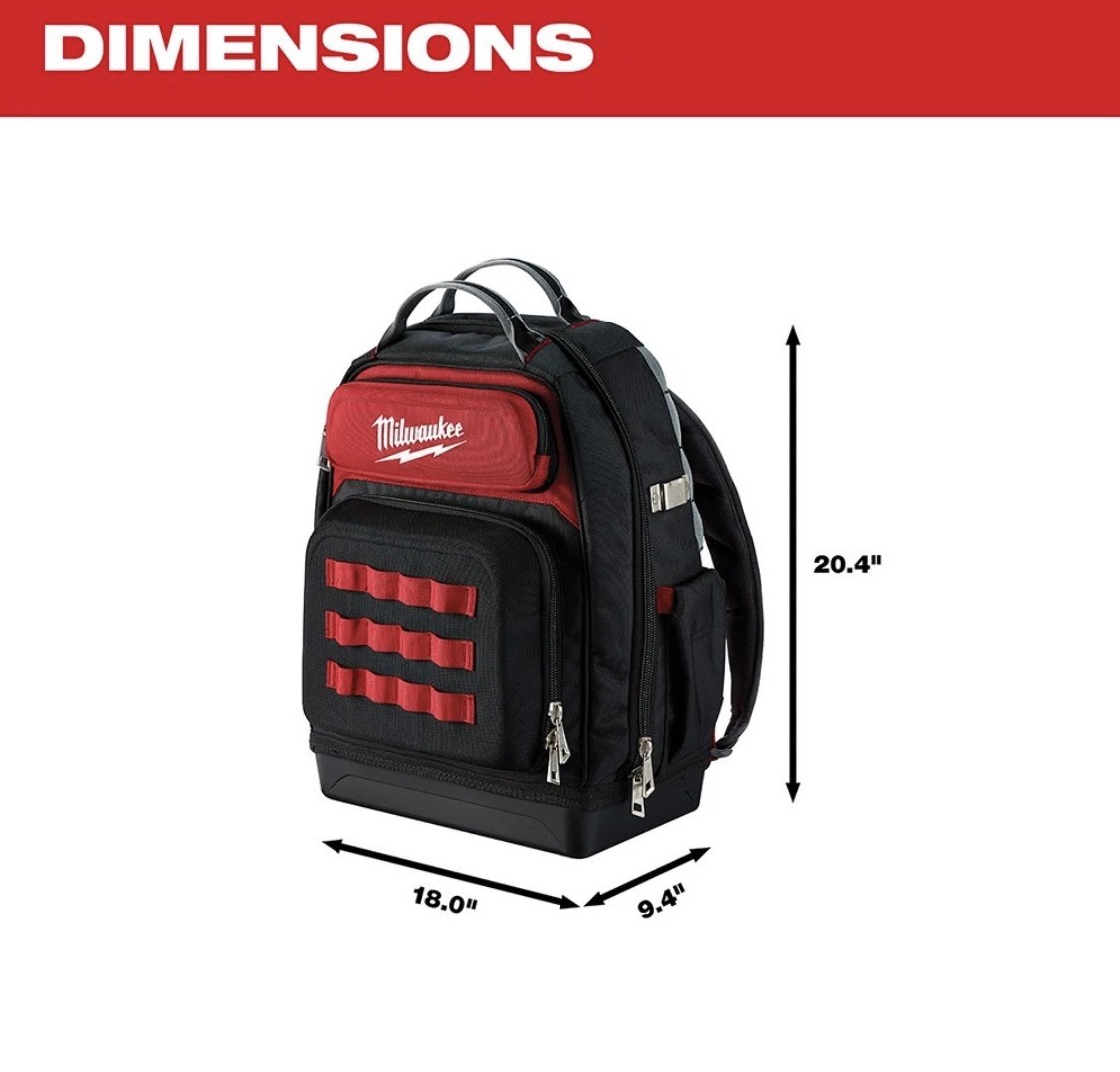 Milwaukee 48-22-8201 48-Pocket Hard Molded Ultimate Jobsite Backpack, Black/Red