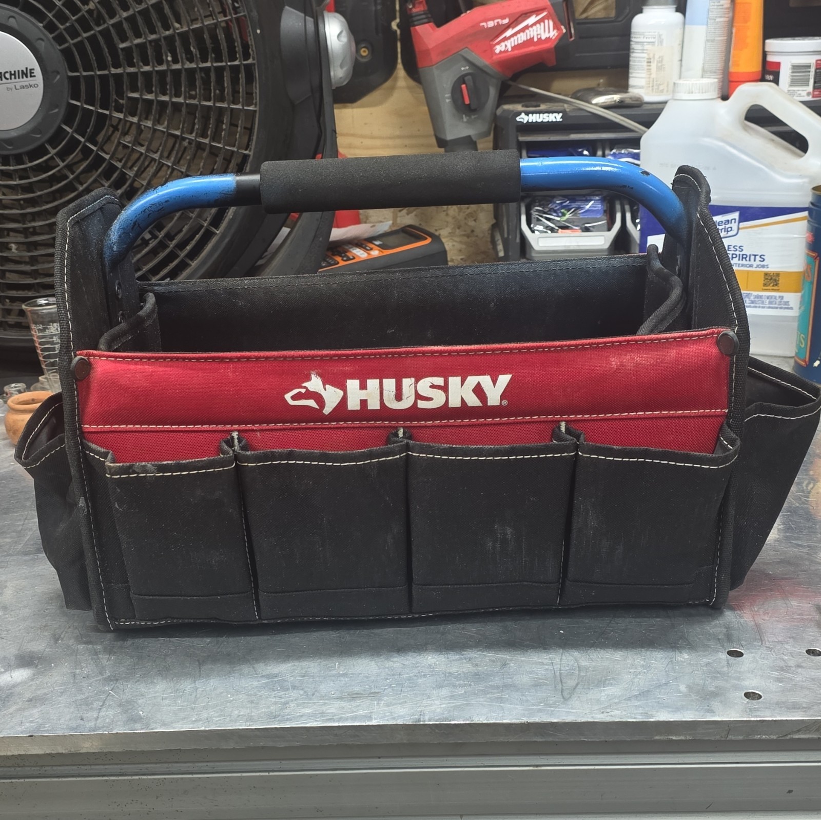 Husky Open Top Tool Tote Bag Red Black Heavy Duty Tool Organizer