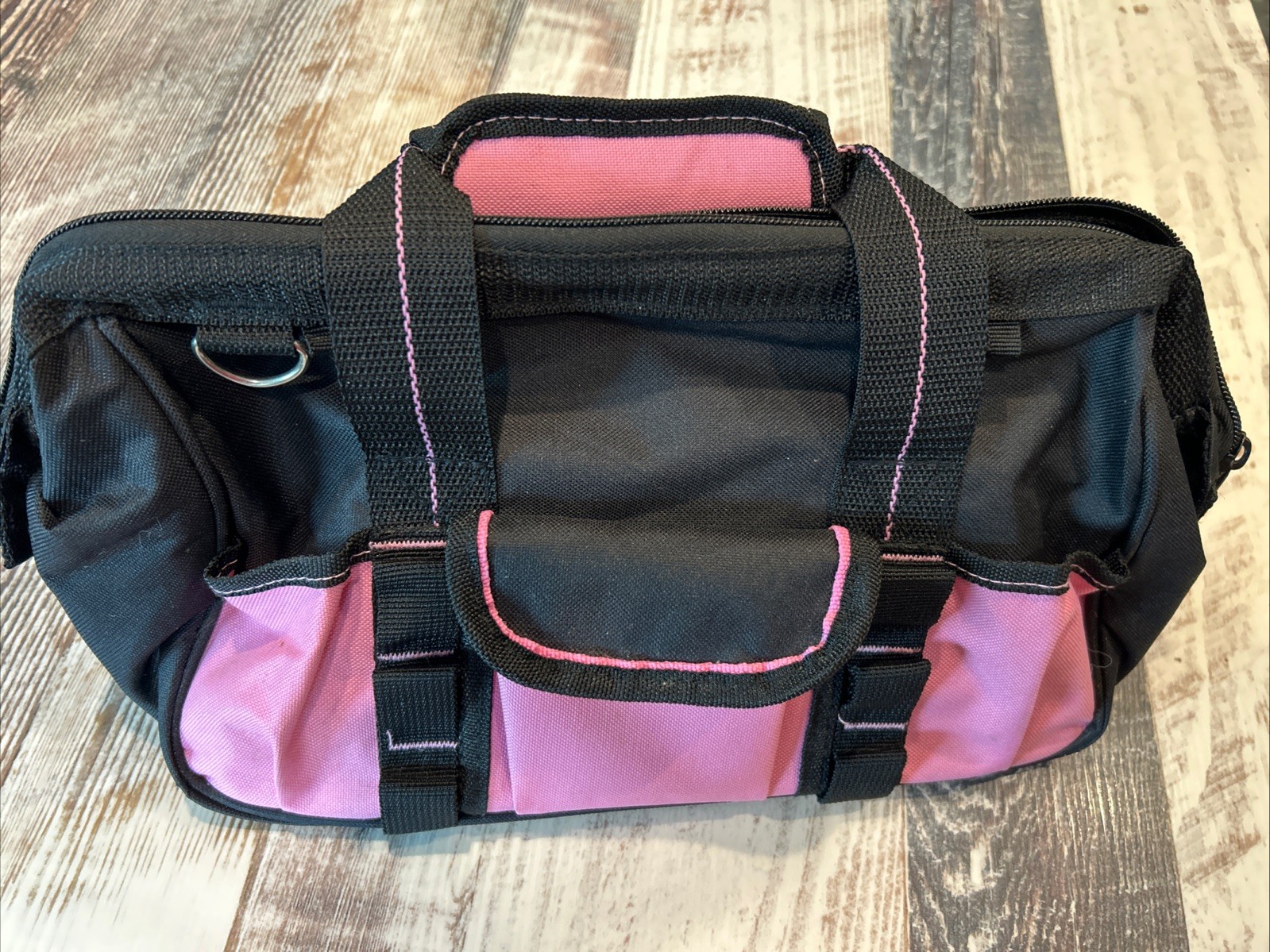 Unbranded Preowned Pink/Black Fabric Women’s Tool Bag with Carry Handle 14”x7”