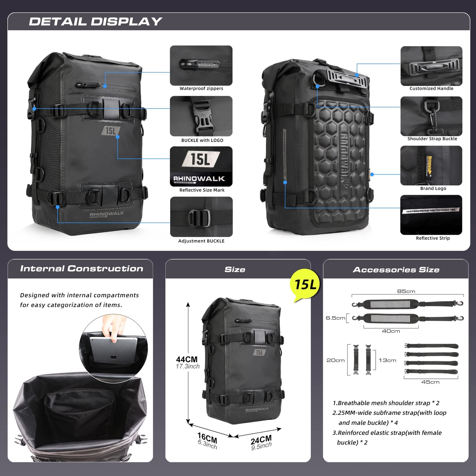 Rhinowalk Motorcycle Tail Bag Motorcycle Rear Seat Bag Motorcycle Backpack Motor