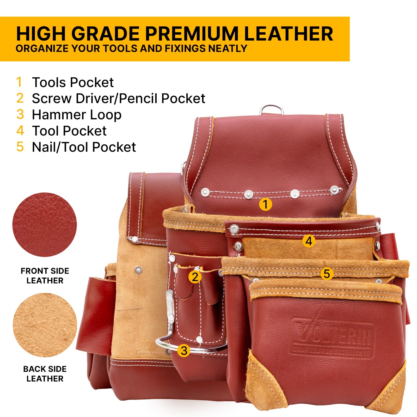 Heavy Duty Grain Leather Carpenter Tool Belt | Leather Tool Pouch Construction