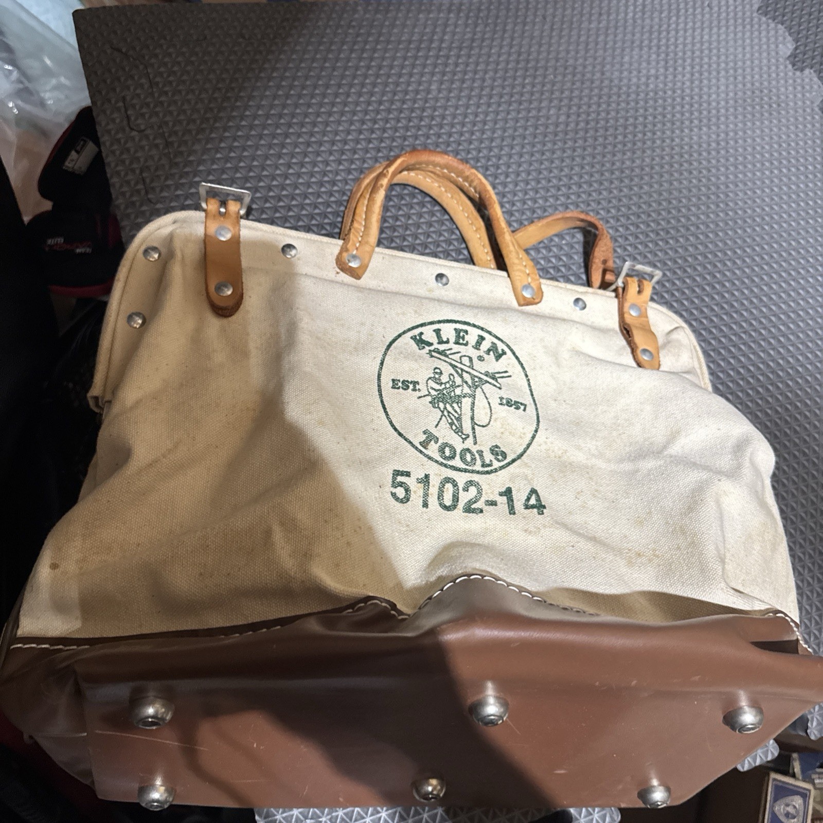 Vintage Klein Tools Lineman Bag 5102-14 Canvas Leather USA