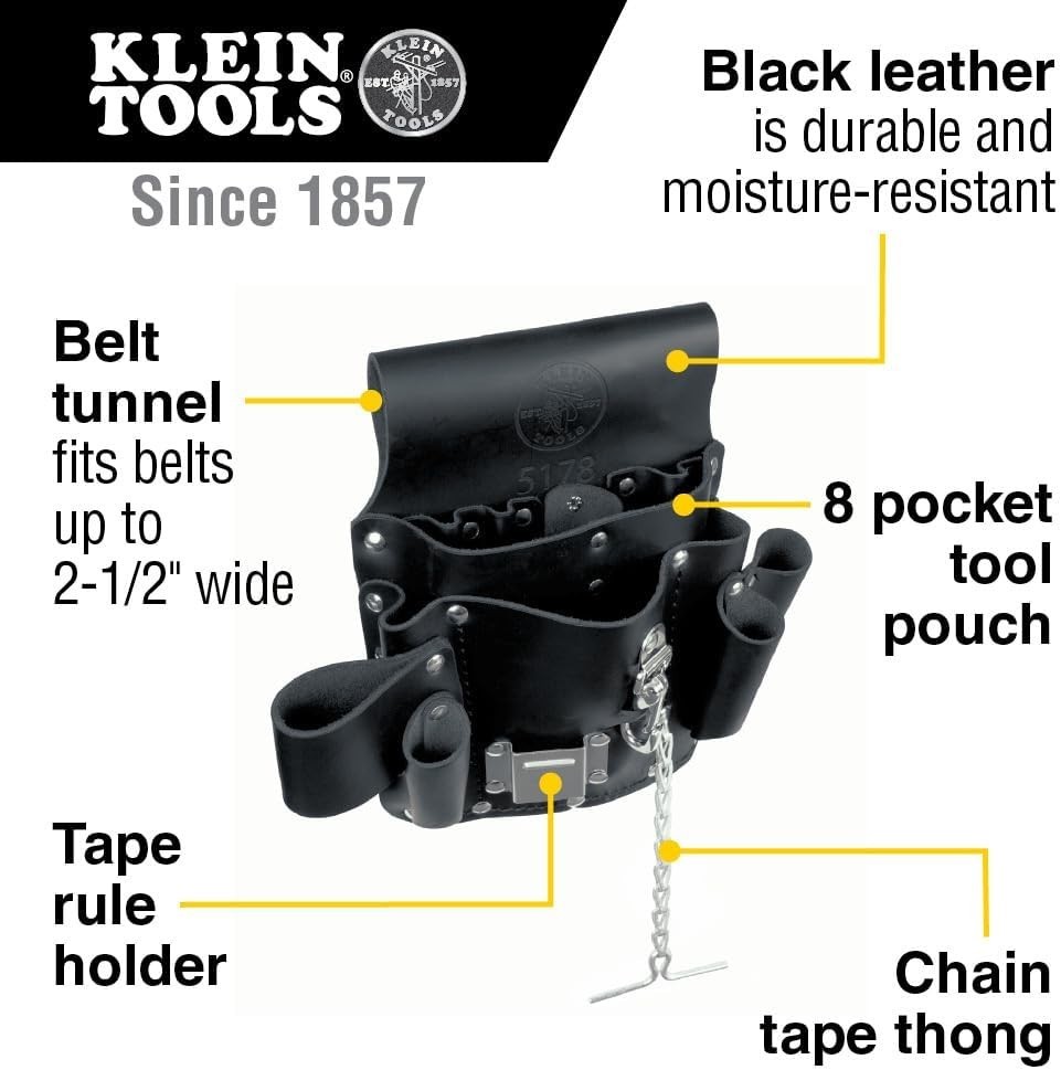 Pocket Tool Pouch, Leather, Tunnel Loop Belt Connection, Black