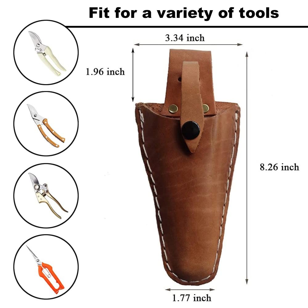 2 PCS Leather Pruner Holster Hanging Pouch with Safety Lock for Pliers Pruner…