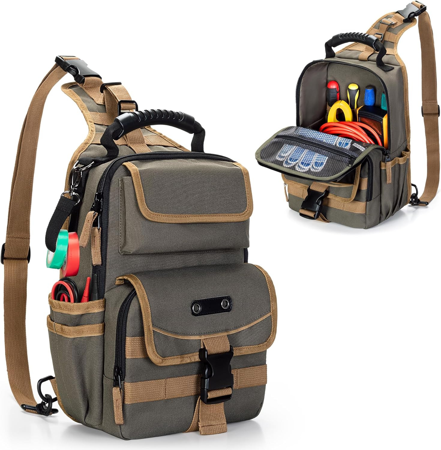 Electrician Tool Pouch Bag, Zippered HVAC Tool Organizer with Ergonomic Handle a