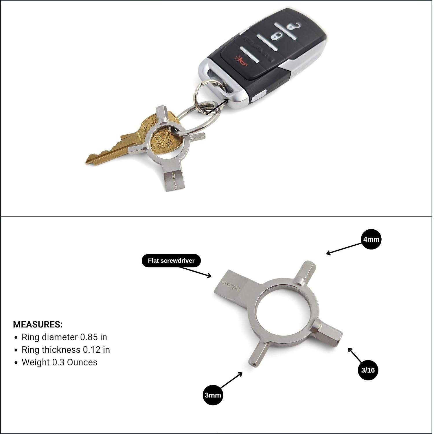 Photography Keychain Multi-Tool with 3mm, 4mm, 3/16 Allen Wrench Hex Key and