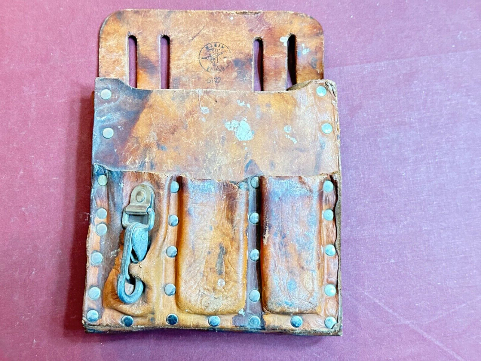 Vintage Klein Tools #5127 6-Pocket Tan Leather Tool Pouch – Made In USA