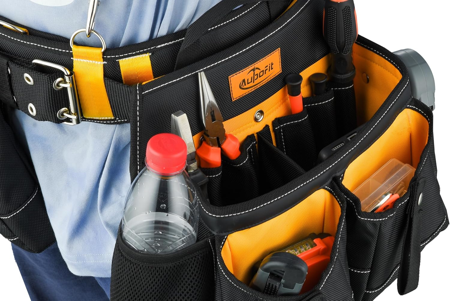 Comfortable Tough Thick 7-Piece Tool Belt with Suspenders 32 Pockets and Loops,1