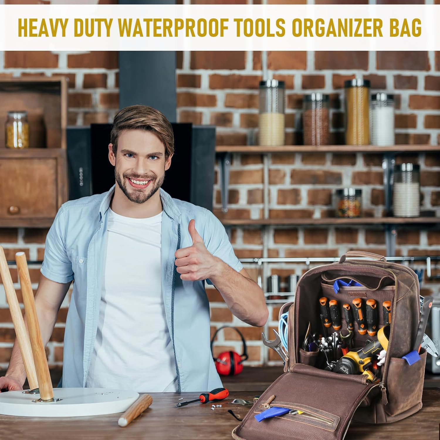 Premium Leather Tool Backpack for Mechanics & Woodworkers – Heavy Duty Design
