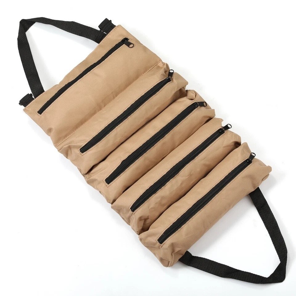 Multi-Purpose Tool Roll Up Bag 5 Pocket Wrench Pouch Canvas Hanging Organizer US