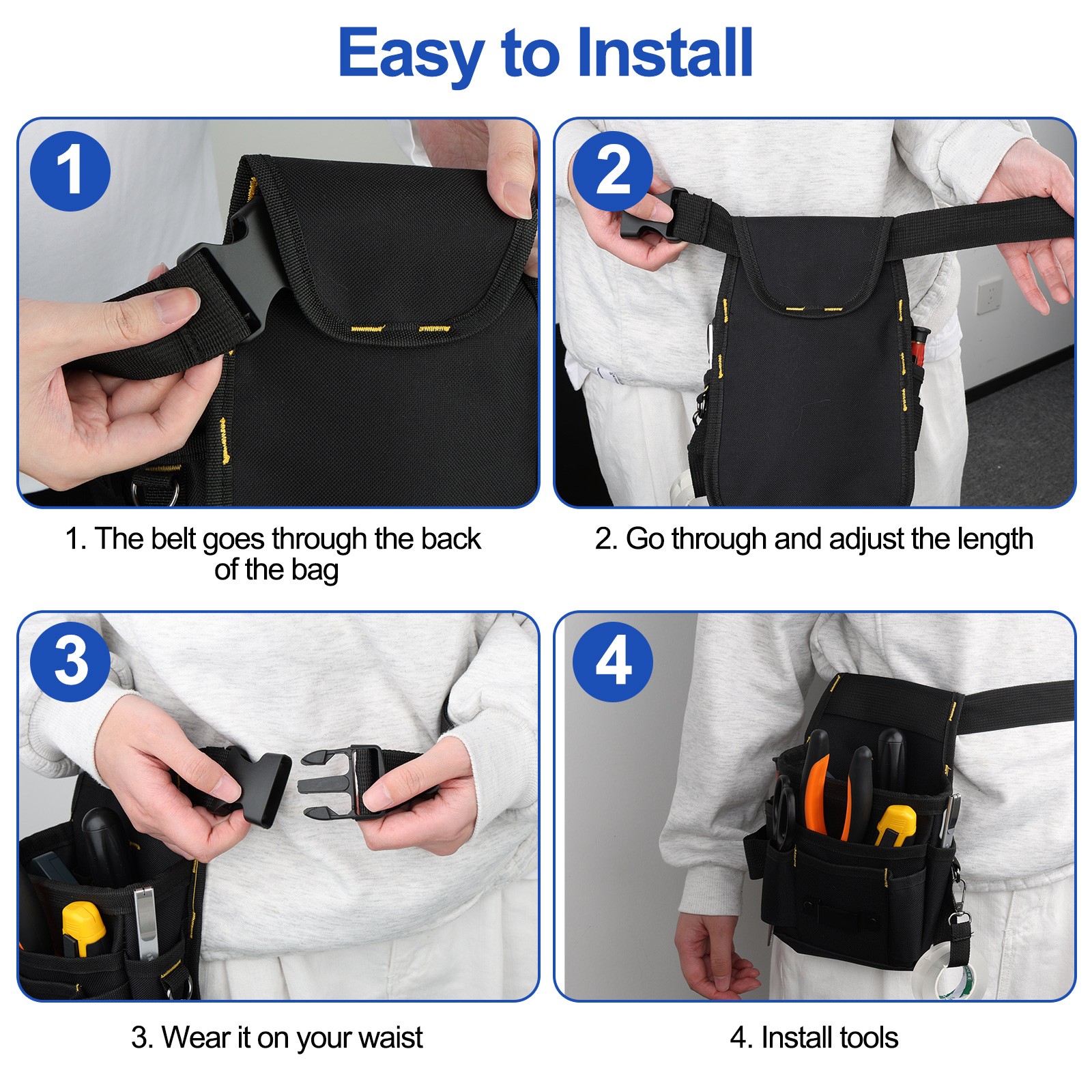 11 Pockets Waist Tool Organizer Durable Waterproof Oxford Pouch Adjustable Belt