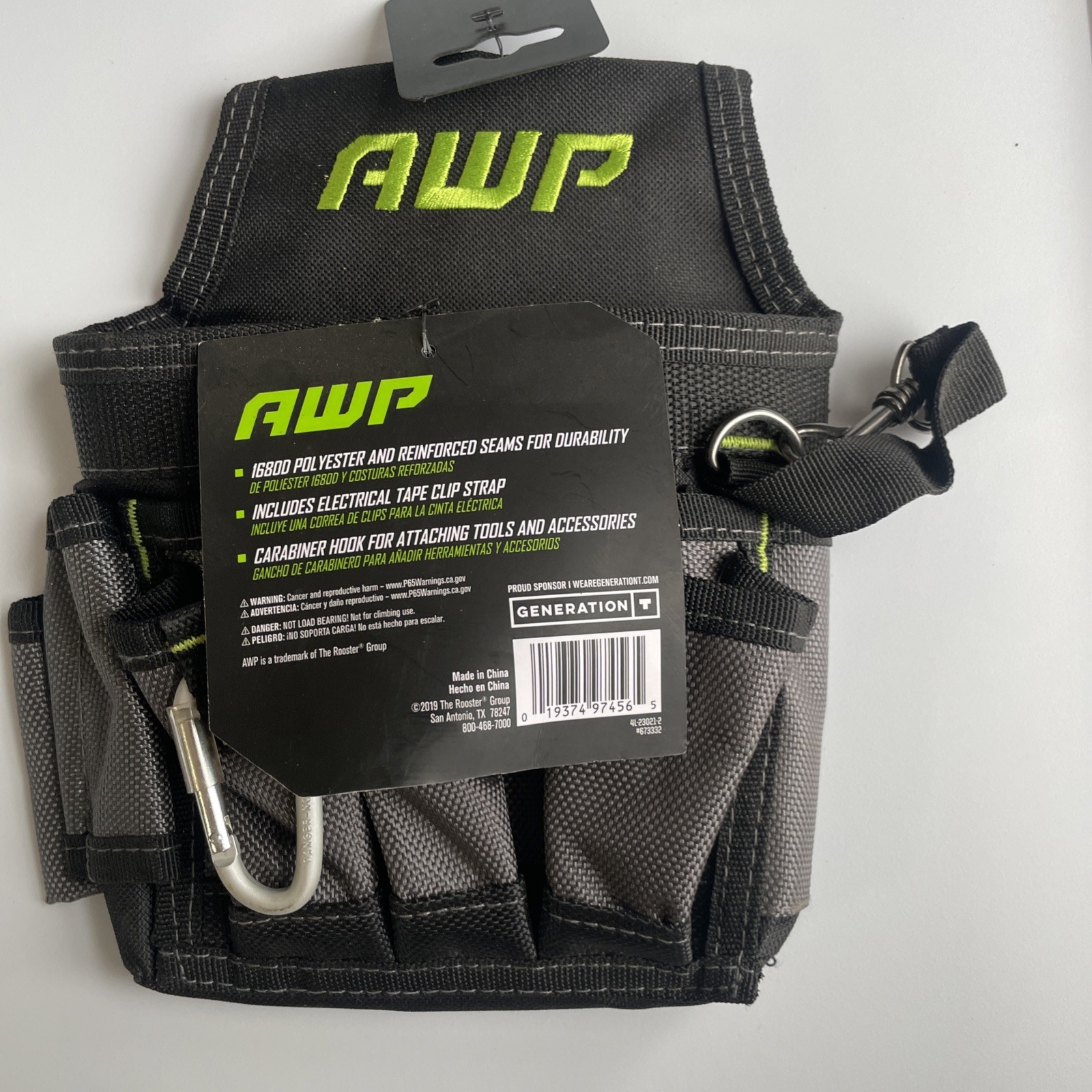AWP 673332 Mini Electrician Nylon Tool Pouch 13 Pockets-Belt Loop-Clip