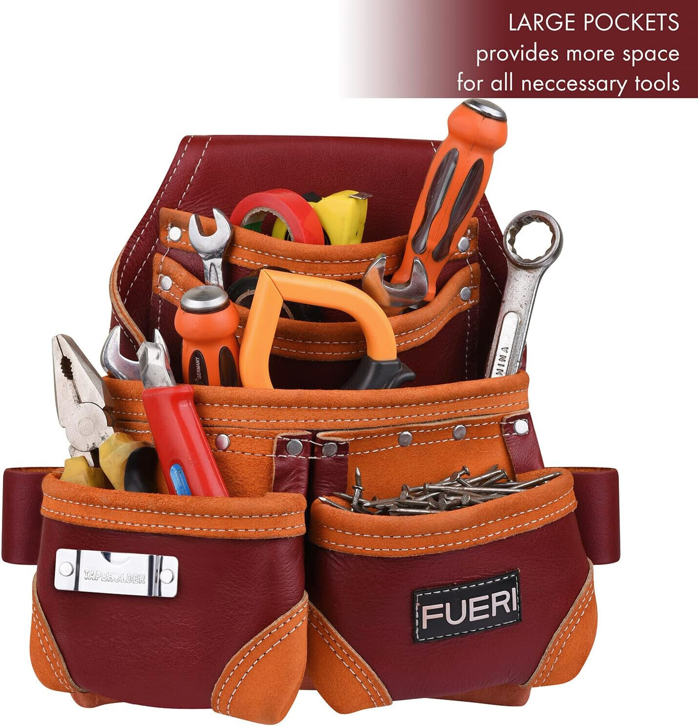 Leather Tool Pouch for Carpenters 5 Pocket Framer Belt Bag Lineman Electrician