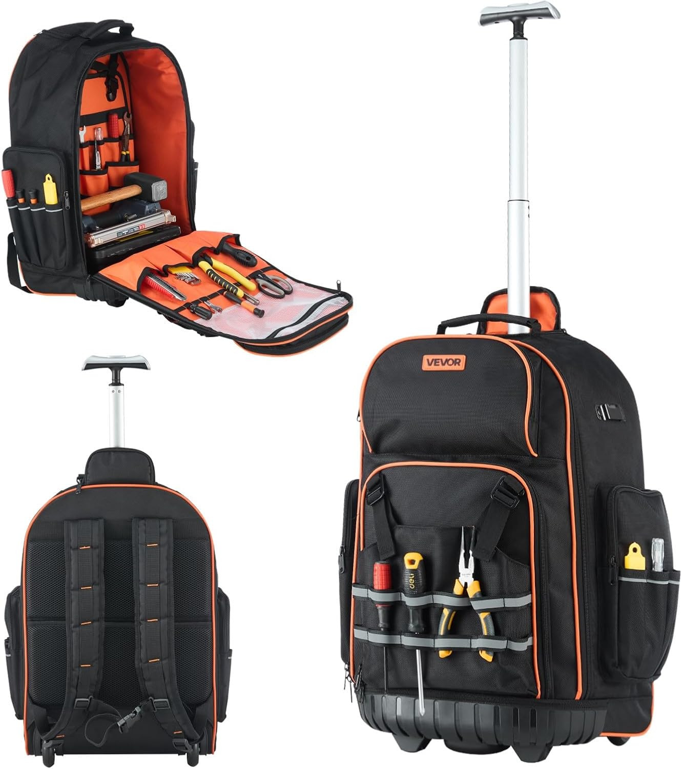 Rolling Tool Backpack, 110 Lbs Load Capacity, 72 Pockets Heavy Duty Roller Tool