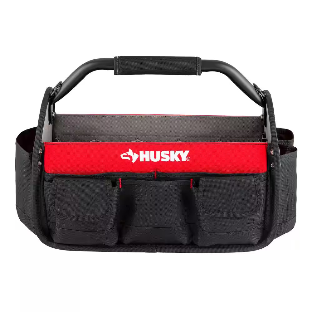 Husky 17 in Open Top Tool Bag 18 Pocket Water Resistant Tote w/ Rotating Handle