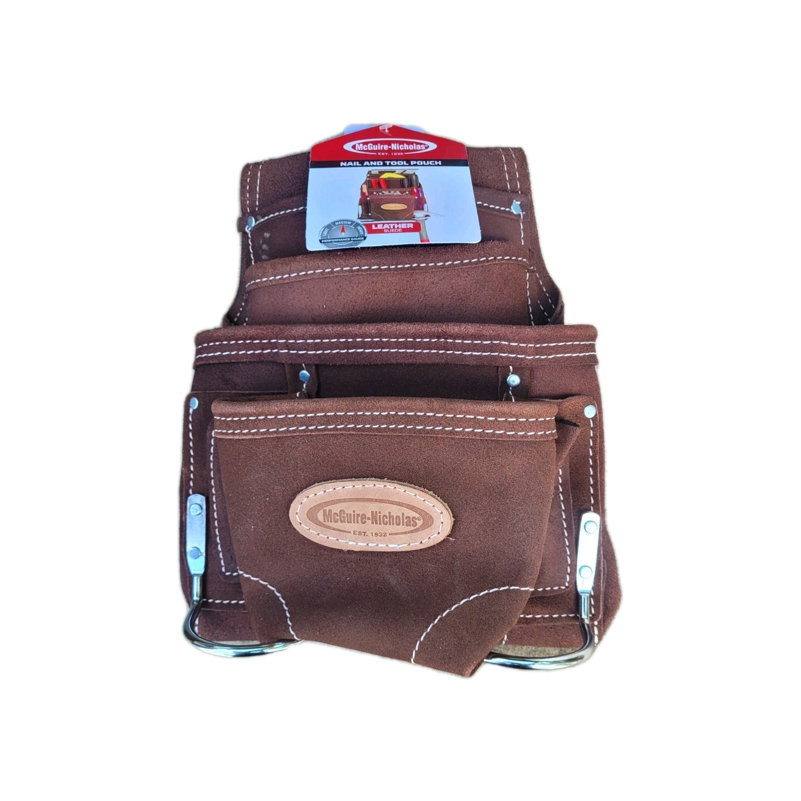 McGuire-Nicholas 10 Pocket Carpenter’s Pouch | Premium Leather Nail & Tool Bag