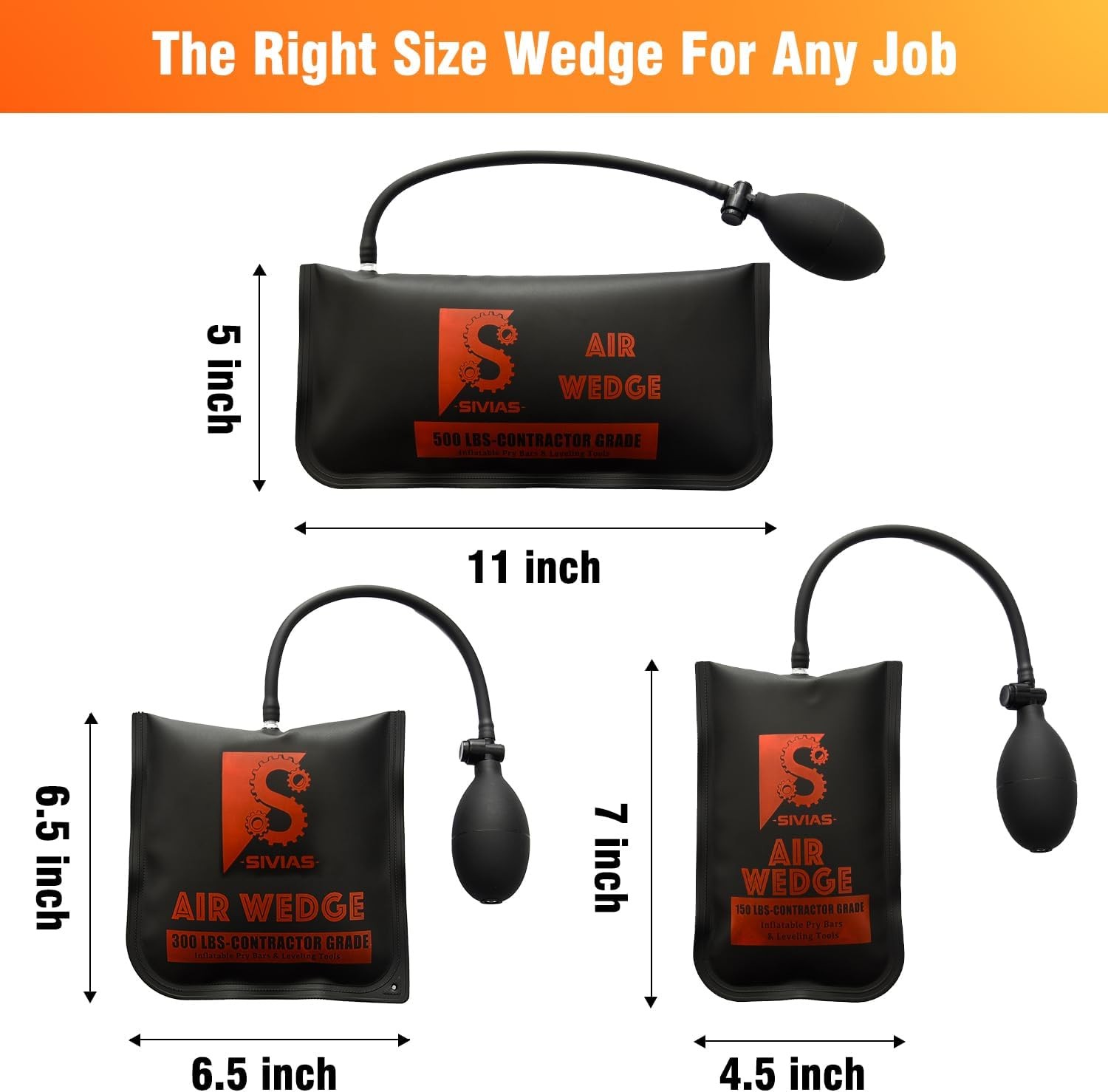Air Wedge Shim Kit 3 Sizes Inflatable Pump Bags Leveling Alignment Tool 500lb XL